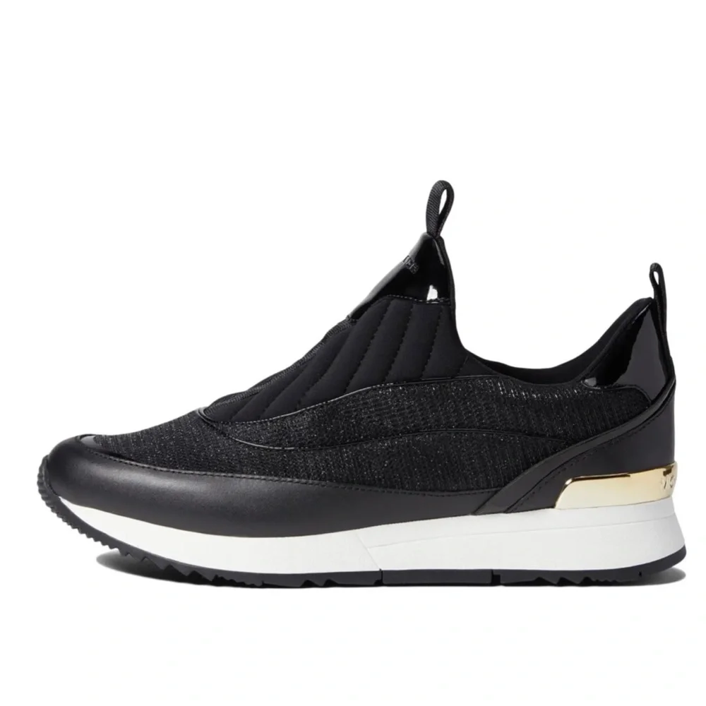 - MICHAEL KORS ALLIE STRIDE SLIP ON GLITTER CHAIN MESH BLACK SNICKERS - Picture 7 of 10